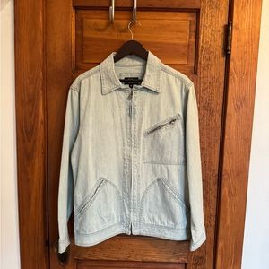 Overland: Washed denim trucker jacket
